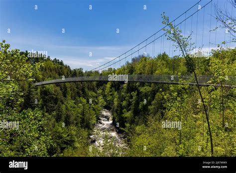 the world's longest pedestrian suspension bridge over the Coaticook Gorge, Quebec, Canada Stock ...