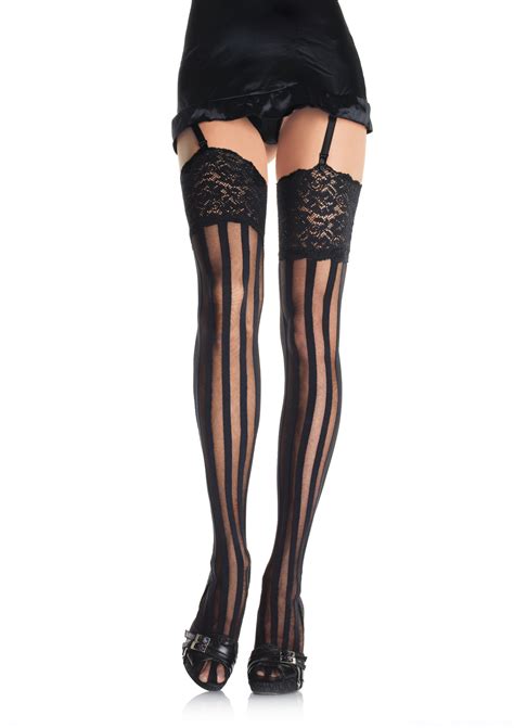 Lace Top Vertical Striped Stockings 9218 Nightshade Corsets