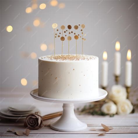 Premium Photo Minimalist White Cake With Gold Happy Birthday Topper