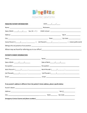 Fillable Online PEDIATRIC PATIENT INFORMATION Fax Email Print PdfFiller