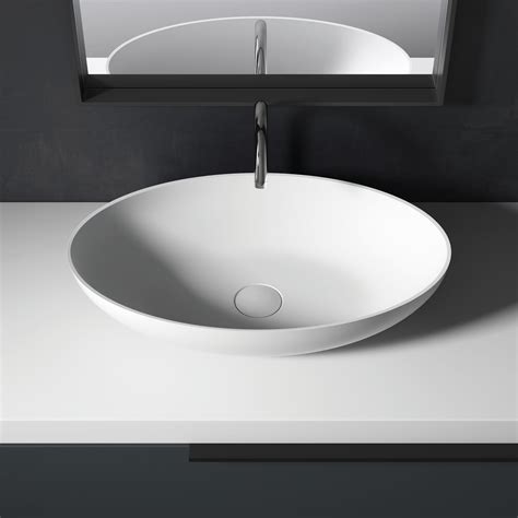 Lavabo Sobre Encimera Solid Surface Forma Ovalada 54 X 34 X 14 Cm