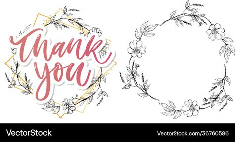 Cute Thank You Script Card Flowers Letter Text Vector Image