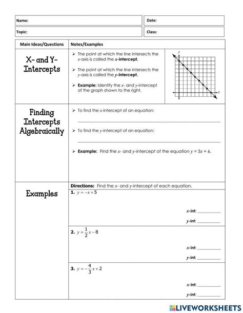 X And Y Intercepts Worksheet Live Worksheets Worksheets Library