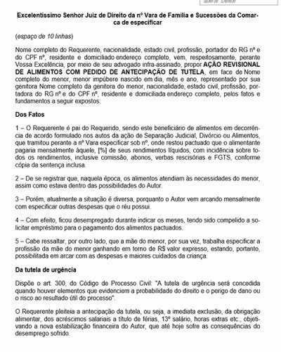 Modelo De Peti O Revisional De Alimentos Pedido De Antecipa O De