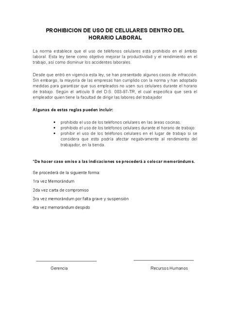 Prohibicion De Uso De Celulares Dentro Del Horario Laboral