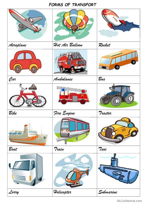 Transport Vocabulary List English Esl Worksheets For Transport Hot