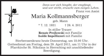 Traueranzeigen Von Maria Kollmannsberger Trauer Merkur De