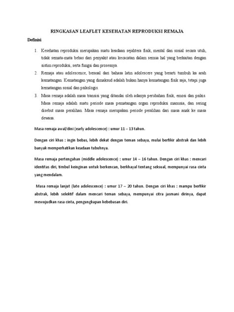 Ringkasan Leaflet Kesehatan Reproduksi Remaja Pdf