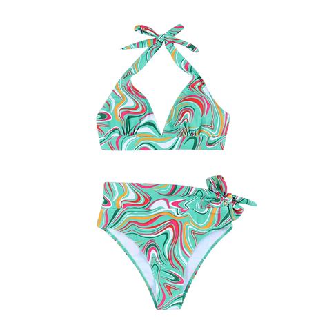 Tofotl Women S Sexy Bikini Set Tropical Floral Print High Waisted Side