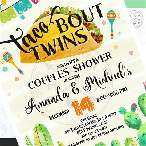 Taco Bout Twins Baby Couples Shower Invitation Cactus Etsy