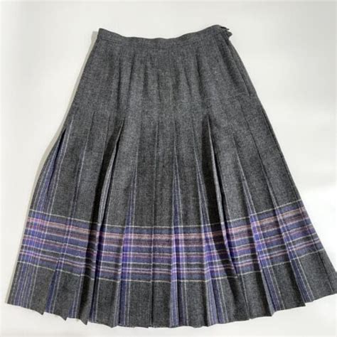 Vtg Pendleton Womens Plaid Virgin Wool Skirt Size Pleated Gray