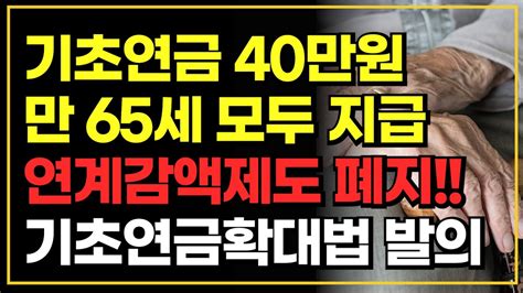 기초연금 40만원 만 65세이상 모두 지급 국민연금연계감액제도 폐지 기초연금확대법 발의 Youtube