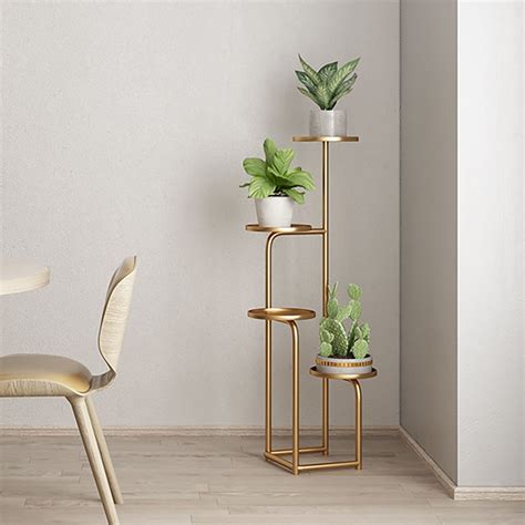 Tiered Contemporary Plant Stand Freestanding Shelving In Gold