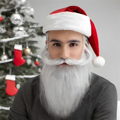 Premium Ai Image Portrait Of Beautiful Man Wearing Christmas Hat Near