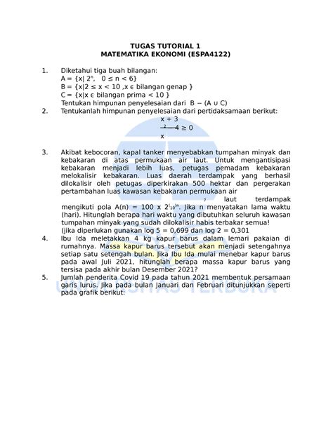 Tugas Tutorial 1 ESPA4122 TUGAS TUTORIAL 1 MATEMATIKA EKONOMI