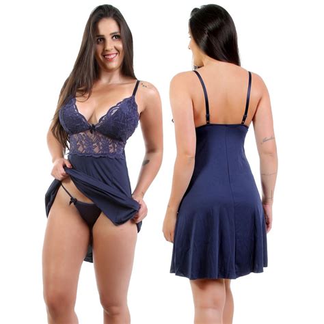 Camisola Azul Marinho Lingerie Sem Bojo Calcinha Fio Dental Em Promo O Na Americanas