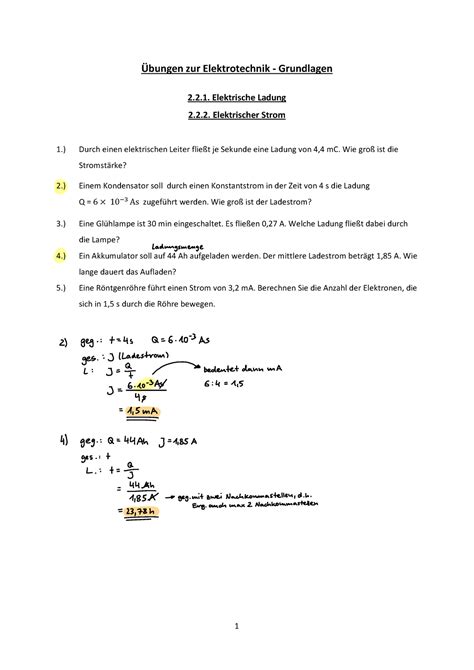Elektrotechnik Übungsaufgaben Lösungen Übungen zur Elektrotechnik