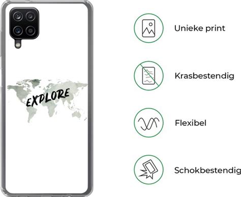 Geschikt Voor Samsung Galaxy A12 Hoesje Wereldkaart Grijs Quote