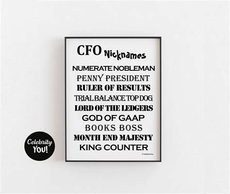 Cfo Nicknames Printable Office Decor Funny Male Chief Financial