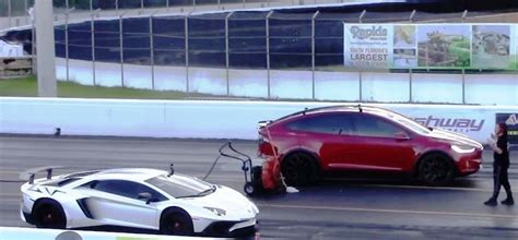 Tesla Model X P100D Vs Lamborghini Aventador SV Drag Race WordlessTech