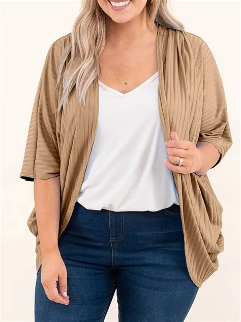 Casual Cardigan Plus Size Women S Plus Solid Ribbed Batwing Temu Canada