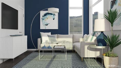 Blue Accent Wall - Living Room Design Ideas & Photos