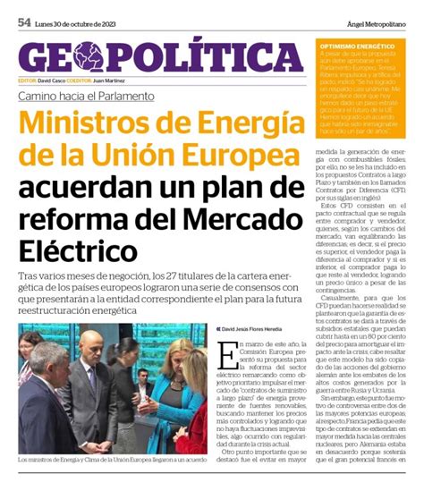 Ministros De Energía De La Unión Europea Acuerdan Un Plan De Reforma Del Mercado Eléctrico