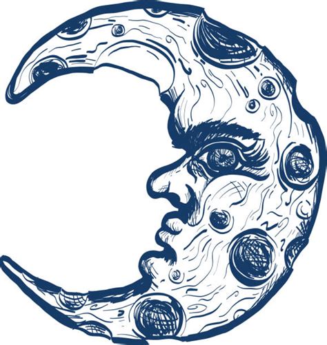 Drawing Of Half Moon Face Illustrations, Royalty-Free Vector Graphics & Clip Art - iStock