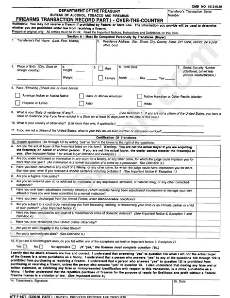 Form Atf F 4473 - Firearms Transaction Report printable pdf download