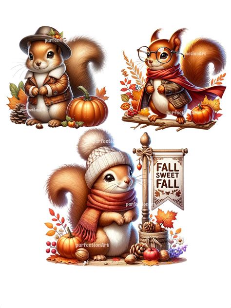 Fall Squirrels Clipart Bundle 10 Cute And Cozy Fall Themed Squirrel