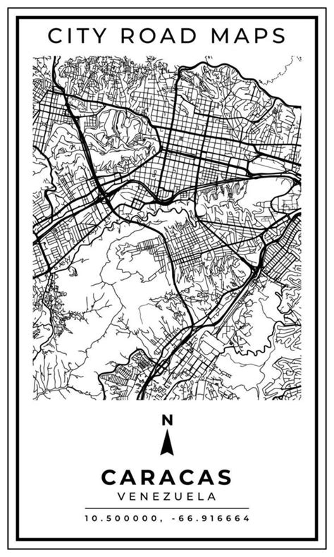 Monochrome Line Art Map Of Caracas City Of Venezuela Illustration And