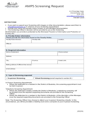 Fillable Online AMPS Screening Request Fax Email Print PdfFiller