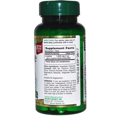 Nature S Bounty L Lysine Mg Tablets Nrt