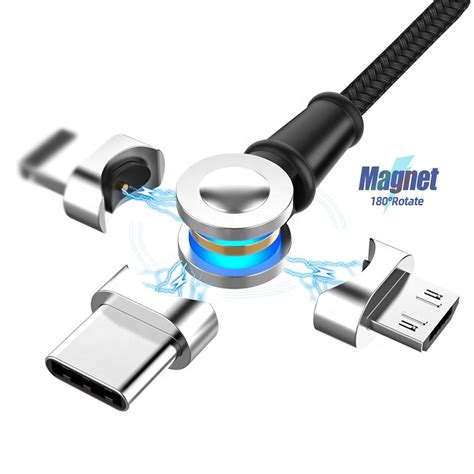 Oem Led 3 In 1 Magnetic Charging Cable 360 540 Degree Type C Charger