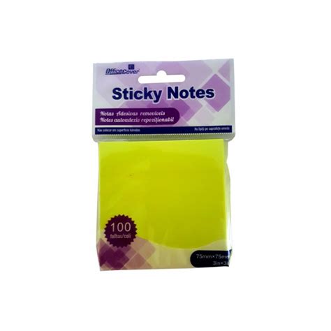 Set 100 Notes Adeziv Galben Neon 75x75mm Office Cover