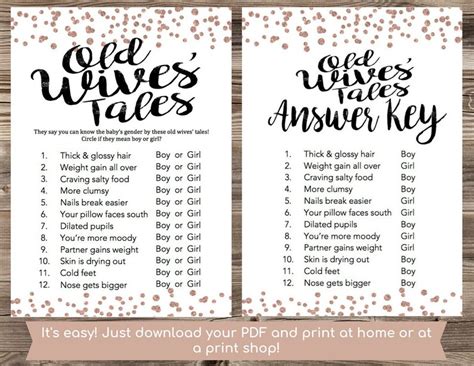 Old Wives Tales Baby Shower Games Boy Or Girl Printable Baby Etsy