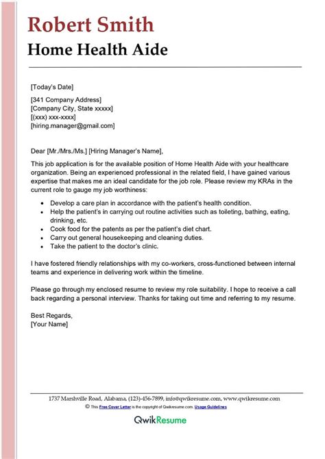 Home Health Aide Cover Letter Idedinamis