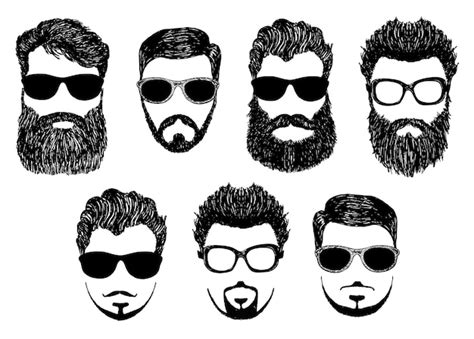 Hipster Detallado Cabello Y Barbas Con Kit De Gafas De Sol Cara De Hombre Barbudo De Moda Barba