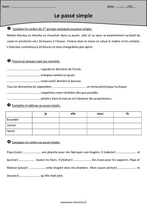 Exercices Passé Simple Cm2 À Imprimer Passé simple CM2 Cycle 3