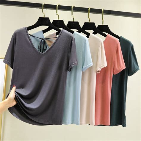 Summer Modal Backless Short Sleeve T Shirt Women S V Neck Bottomed