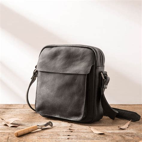 Black Small Leather Mens Shoulder Bags Messenger Bags For Men Iwalletsmen