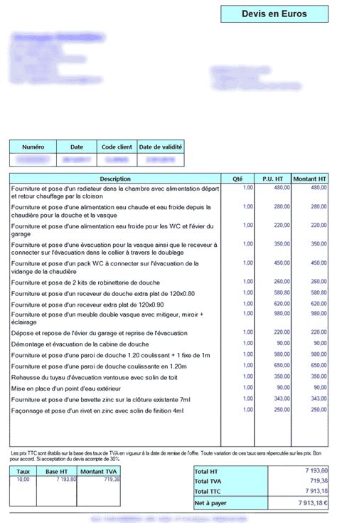 Exemple De Devis Plomberie Prix Des Travaux De Plomberie