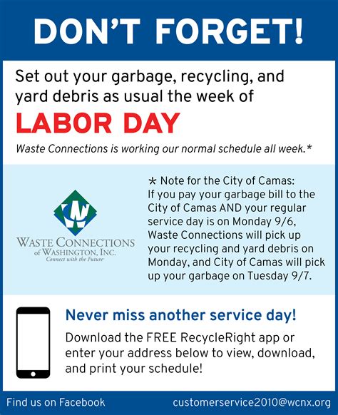 2021 Labor Day Schedule: Sept 6th – 10th – Waste Connections of ...