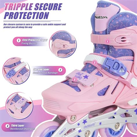 Nattork Patines en línea para niñas y niños 4 tamaños ajustables en