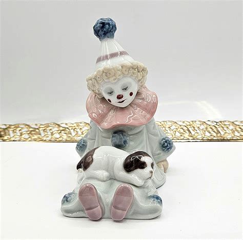 Lladro Vintage Clown With Puppy Glossy Porcelain Figurine 5277 Pierrot