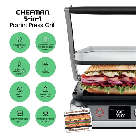 Chefman 5 In 1 Digital Panini Press Grill Sandwich Maker Sandwich