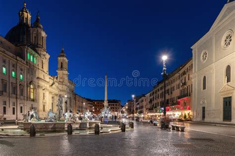 Piazza Navona Square At Night In Rome Stock Image Image Of