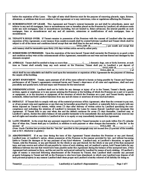 North Carolina Standard Residential Lease Agreement Free Download