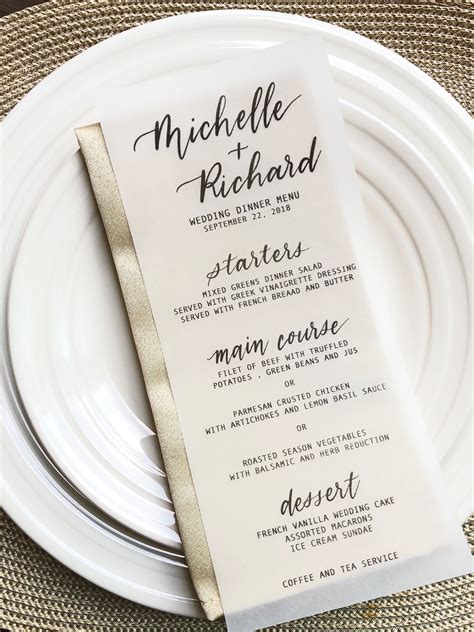 Vellum Wedding Menu Vellum Wedding Menu With Meal Choice Wax Etsy