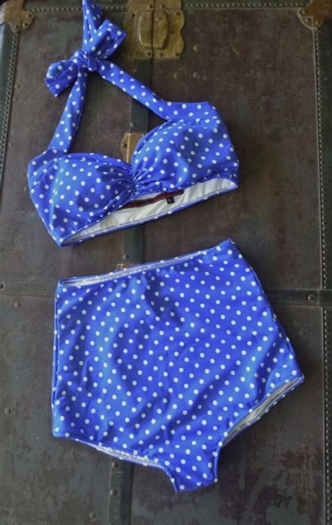 Royal Blue White Polka Dot Retro Pin Up Bikini Two Piece Etsy